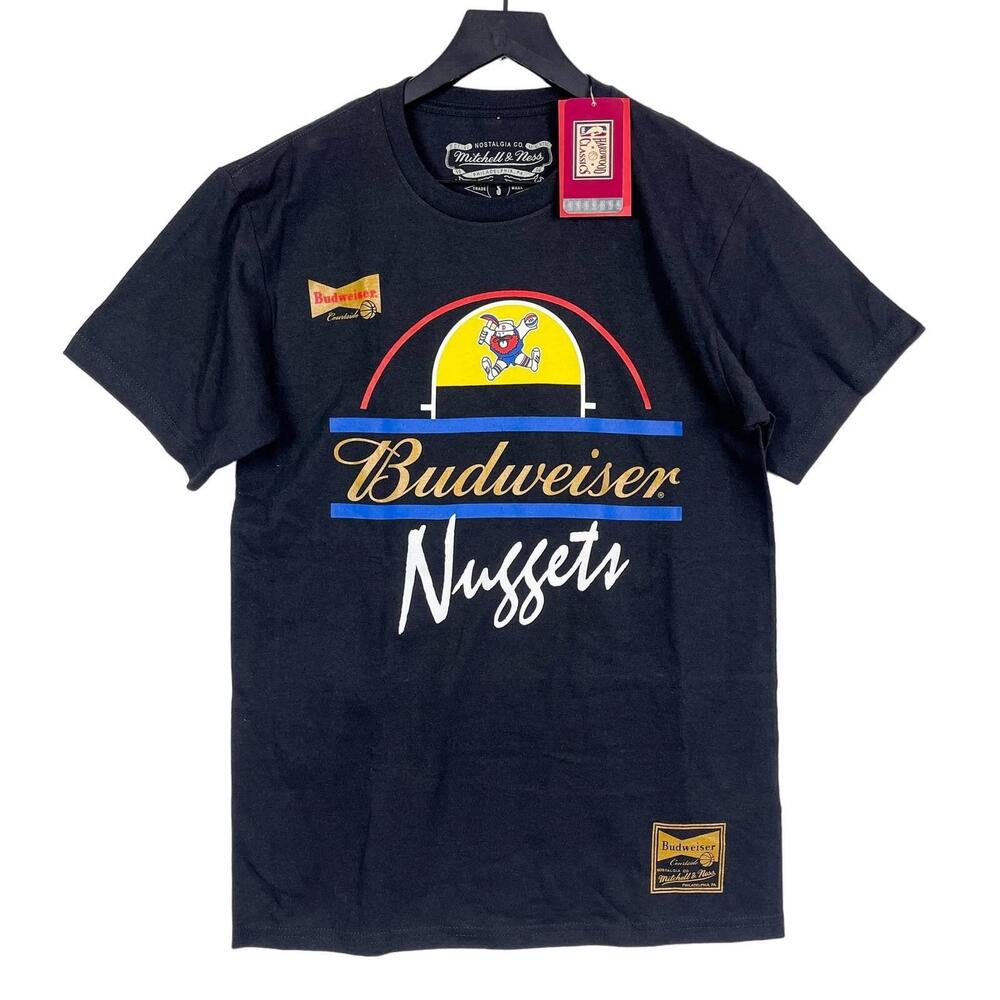 Nwt Mitchell Ness Mens Size S Budweiser Denver Nuggets Graphic Tee Shirt Black